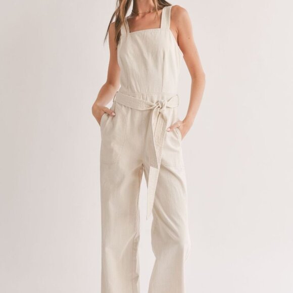 Women's Cotton Denim Overalls | Oatmeal - Picture 1 of 5